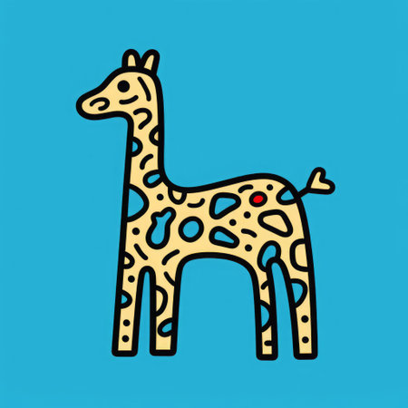 this vibrant giraffe illustration, inspired by the iconic style of keith haring, pops against a calming blue background, showcasing the artist's signature minimal color palette and bold lines, blending playful simplicity with urban chic, perfect for modern art enthusiasts and fans of 80s pop art. ai generatedの素材