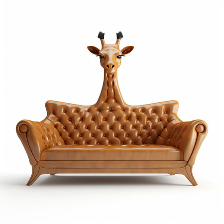 a whimsical 3d sofa, inspired by the majestic giraffe, stands proudly on a pristine white isolated background, showcasing its unique design and vibrant colors, perfect for adding a touch of playfulness to any interior design or graphic project, evoking feelings of fun and creativity. ai generatedの素材