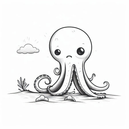 the octopus illustration in a minimalist style against a white background is reminiscent of the artistic influences of edward gorey and oliver jeffers. this vector masterpiece is currently trending on artstation and dribbble, showcasing intricate details and a unique artistic approach. ai generatedの素材