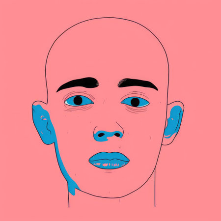 the minimalist screenprint illustration of a male head, crafted with a risograph print, showcases a striking fusion of simplicity and detail, highlighting the subtle nuances of the human face, perfect for art enthusiasts and design lovers of modern graphic art and printmaking. ai generatedの素材