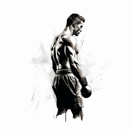 this boxer, depicted in a minimalist hand-drawn style, stands proudly in profile, its muscular body defined by clean black lines, as it gazes directly into the camera with an endearing expression, set against a crisp pure white background, showcasing the breed's iconic features and charming personality. ai generatedの素材
