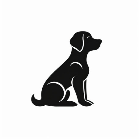 the dog icon, depicted in a striking black outline silhouette, exudes simplicity and elegance in its flat style illustration, set against a pristine white background, showcasing a beautiful 2d monochrome design, perfect for pet lovers and designers seeking a clean, modern aesthetic. ai generatedの素材