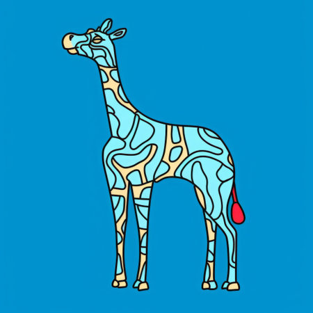 this vibrant giraffe, inspired by the iconic style of keith haring, stands out against a calming blue background, its minimal color palette and bold lines creating a striking visual contrast, evoking the playful and whimsical spirit of the renowned artist's signature style. ai generatedの素材
