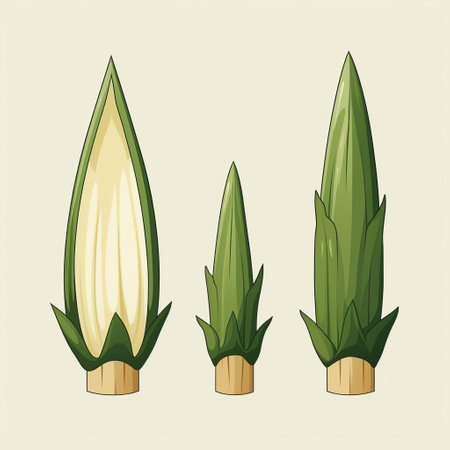 the bamboo shoot set, featuring a collection of vector, svg, flat, and minimalistic animation assets, is beautifully presented on a clean white background, isolated from distractions, perfect for incorporating into your designs, illustrations, and digital projects, adding a touch of natural elegance and sophistication. ai generatedの素材