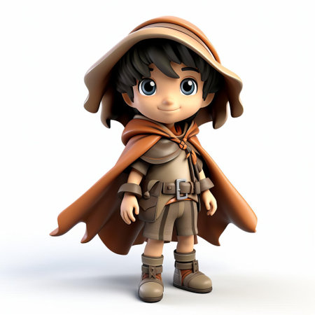 aiden, the beloved cartoon character, is showcased in this stunning 3d render, donning a trendy poncho, against a crisp white background, perfect for fans of digital art, 3d modeling, and cartoon enthusiasts, highlighting the beauty of computer-generated imagery and plastic render styles. ai generatedの素材