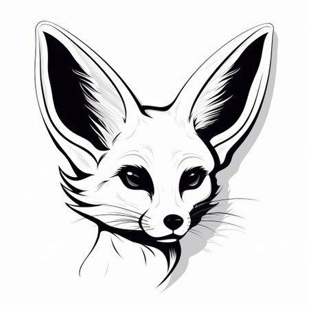 the fennec fox, with its oversized ears and curious gaze, is beautifully illustrated in a minimalist svg style against a crisp white background, showcasing its adorable features with clean lines, soft curves, and a striking black and white color scheme, perfect for nature lovers and animal enthusiasts alike. ai generatedの素材