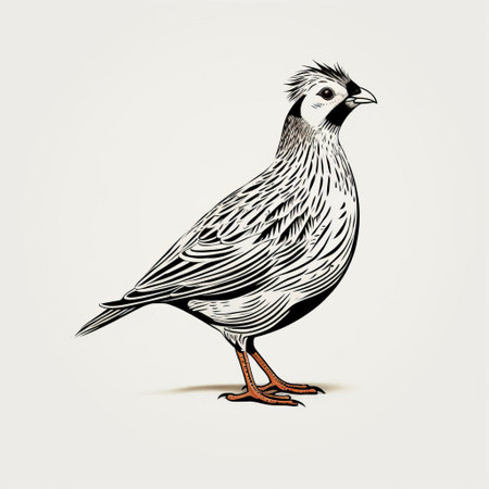 a quail is elegantly illustrated in a minimalist style, featuring a thick line sketch that highlights its delicate features, showcased in a side view pose, isolated on a clean white background, perfect for designs requiring a touch of simplicity and sophistication. ai generatedの素材