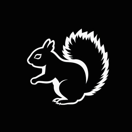 a squirrel silhouette stands out against a crisp white background in this sleek, flat, and realistic illustration, perfect for logos, clipart, and vector designs, featuring a striking black outline that pops against the contrasting white backdrop. ai generatedの素材