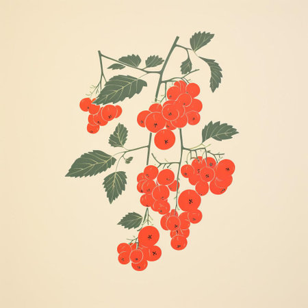the currant illustration, a minimalist screenprint artwork, showcases a vibrant risograph print featuring the fruit's intricate details, capturing its deep red color and delicate texture, perfect for fruit enthusiasts, foodies, and art lovers of botanical illustrations and modern graphic design. ai generatedの素材