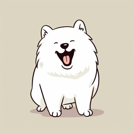 this charming samoyed, illustrated in a minimalist black and white doodle style, exudes playful mischief with its raised eyebrow and tilted head, as if plotting a prank, showcasing its adorable charm and distinctive features through clean and expressive lines, perfect for dog lovers and comic strip enthusiasts alike. ai generatedの素材