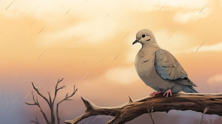 the mourning dove, a symbol of peace and love, is beautifully illustrated in this serene artwork, evoking a sense of calmness and tranquility, perfect for nature lovers and bird enthusiasts, featuring soft, soothing colors and delicate lines, capturing the gentle essence of this gentle bird species. ai generatedの素材