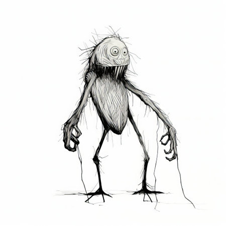 the monster, depicted in a continuous line art style, stands proudly on a pure white background, showcasing its intimidating full body figure, complete with razor-sharp claws and teeth, exuding a sense of power and ferocity, perfect for fans of mythical creatures and fantasy art. ai generatedの素材