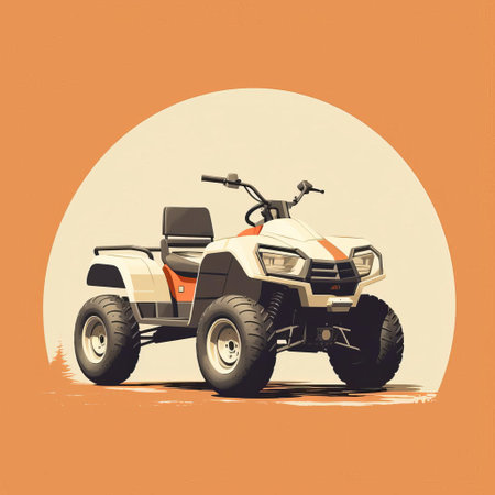 atv featuring clean and simple designs, inspired by the style of annibale carracci. this cinquecento-inspired vehicle is colorized with light white and light orange tones, creating a visually appealing contrast. perfect for ad posters, this atv stands out against a beige background, adding a touch of elegance to any design. ai generatedの素材