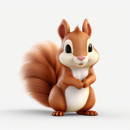 this adorable squirrel, depicted in a vibrant 3d animation style, showcases its cute and fluffy fur against a crisp white background, making it a charming icon perfect for nature-inspired designs and illustrations. ai generatedの素材