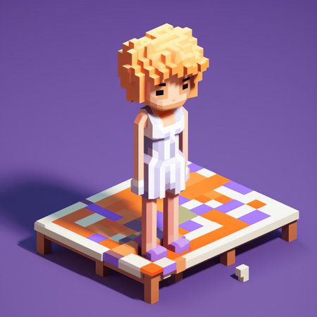 pixelated 3d cartoon image of sophia, wearing pajamas and sporting short hair. the image shows her full body against a white background. ai generatedの素材