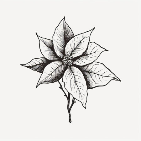 poinsettia plant featuring a wide cracked trunk in a vintage-style, flat design. the black and white simple line drawing captures the essence of this unique botanical specimen. ai generatedの素材