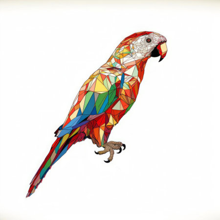the vibrant continuous line parrot, showcased in a stunning full-body pose, pops against a crisp white isolated background, highlighting its brilliant plumage and striking features, perfect for graphic designs, illustrations, and wildlife enthusiasts. ai generatedの素材