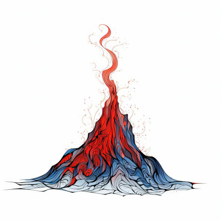 a volcano, majestically illustrated in continuous line art, stands tall against a pristine white background, showcasing its mighty form in a stunning display of geological power, evoking feelings of awe and wonder, perfect for nature enthusiasts and art lovers alike. ai generatedの素材