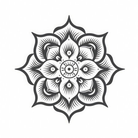 this isolated print features an old stamp showcasing intricate mandalas icons on a clean white background, created using a line engraving technique, evoking a vintage aesthetic, perfect for art enthusiasts and collectors of unique, minimalistic designs inspired by traditional indian patterns. ai generatedの素材