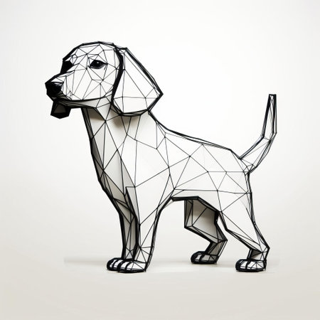 this adorable dachshund stands proudly in profile, its petite body and short legs accentuated by clean black lines, as it gazes directly into the camera with an endearing expression, set against a crisp white background, showcasing its unique breed characteristics and playful personality. ai generatedの素材