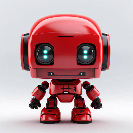 the crimson red grid bot, with its futuristic design, appears furious, standing out against a pristine white background, thanks to a shallow depth of field, showcasing its intricate details in a cinematic composition, perfect for robotics, artificial intelligence, and futuristic technology enthusiasts. ai generatedの素材