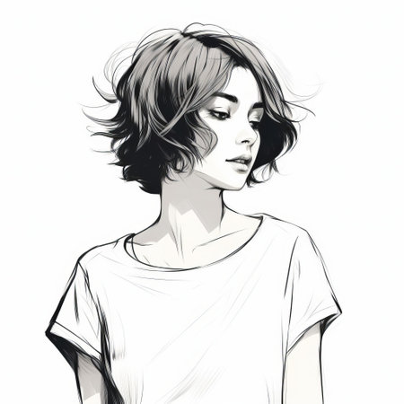 willow, a whimsical illustration of a young woman with short hair, stands elegantly in a minimalist line art vector image, showcasing her slender figure and delicate features, perfect for modern design projects, digital art, and feminine graphics. ai generatedの素材