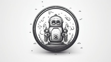 the submersible, intricately illustrated in a beautiful ink etching style, sits proudly on a crisp white background, showcasing its sleek design and futuristic features, evoking a sense of underwater exploration and adventure, perfect for marine enthusiasts and fans of deep-sea discovery. ai generatedの素材