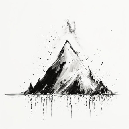 the volcano, a majestic and powerful natural wonder, is beautifully captured in this stunning black and white one-line drawing, evoking a sense of triste, melancholic beauty, reminiscent of a dramatic and intense volcanic landscape, perfect for art lovers and nature enthusiasts alike. ai generatedの素材