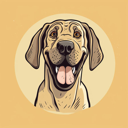 this lovable mastiff, illustrated in a minimalist doodle style reminiscent of a comic strip, showcases its playful personality with a mischievous grin, raised eyebrow, and tilted head, as if plotting a prank, with sparkling eyes and a peeking tongue, all set against a clean white isolated background, perfect for pet lovers and dog enthusiasts. ai generatedの素材