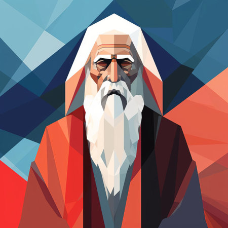 an elderly person is depicted in a geometrically-simplified, flat-color vector illustration, showcasing a serene and gentle senior citizen with a kind face, symbolizing wisdom, experience, and a life well-lived, perfect for designs related to aging, elderly care, and senior living. ai generatedの素材