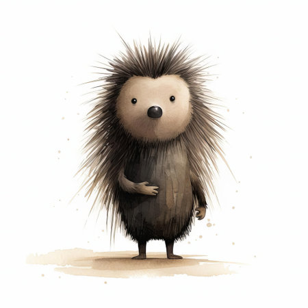 the porcupine, illustrated by renowned artist jon klassen, is playfully depicted with its hand in its mouth, accompanied by a cheeky snicker emoji, set against a clean, distraction-free background, showcasing the adorable and quirky personality of this beloved prickly creature. ai generatedの素材