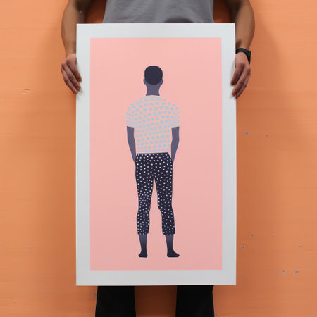 the minimalist screenprint illustration of a male figure, created using risograph print, showcases a full-body portrait with bold lines and vibrant colors, capturing the essence of modern art and graphic design, perfect for art enthusiasts and collectors of contemporary prints. ai generatedの素材