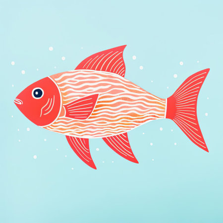 the fish, depicted in a minimalist style, is showcased in this vibrant risograph print, featuring a stunning full-body illustration that highlights the intricate details of its scales and fins, perfect for marine life enthusiasts and art lovers alike. ai generatedの素材