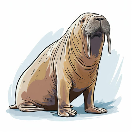 the walrus, majestically illustrated in minimalist whimsical clipart style, takes center stage on a pristine white background, its sleek black sketch lines and subtle shading evoking a sense of playful sophistication, perfect for modern design projects requiring a touch of quirky elegance and marine charm. ai generatedの素材