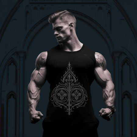 the gothic warrior, depicted with a muscular physique, takes center stage in this striking brand identity design, crafted using the traditional linocut technique, featuring a bold, solid black color on a crisp white background, exuding a minimalist aesthetic perfect for modern branding and logo design. ai generatedの素材