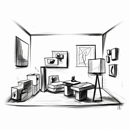 studio illustration showcases a rough, simple, and primitive hand-drawn sketch, characterized by broad, wide shapes and thick lines, reminiscent of lineart and outline drawings, created with a black marker or sharpie, evoking a minimalist and simplistic aesthetic, perfect for art enthusiasts and design inspiration. ai generatedの素材