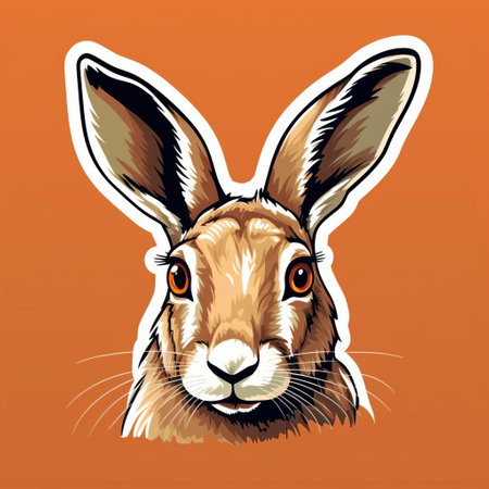 the hare sticker, designed in a retro vintage style, features a charming illustration of a hare in a white outline, perfect for adding a touch of nostalgic charm to laptops, water bottles, or any other smooth surface, ideal for fans of vintage vector art and nature-inspired designs. ai generatedの素材