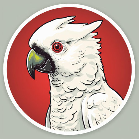 the cockatoo sticker, designed in a retro vintage style, features a beautiful white outline, perfect for decorative purposes, adding a touch of nostalgia and elegance to any surface, ideal for laptop skins, water bottles, or any other item that needs a unique, eye-catching design element. ai generatedの素材