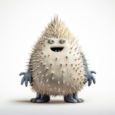 this intricately designed monster figurine, reminiscent of evgeni gordiets' and clemens ascher's inventive character designs, stands proudly on a white isolated background, showcasing its spiky mounds and concrete-like features, evoking the imaginative style of didier lourenco, in a stunning full-body close-up shot. ai generatedの素材