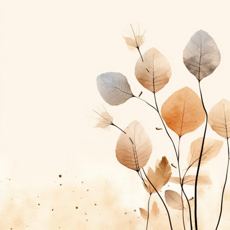 autumnal brown leaves are beautifully illustrated on a simple, creamy background, evoking a sense of cozy minimalism, perfect for nature-inspired designs, fall decorations, and seasonal artwork, capturing the essence of the harvest season with its warm, earthy tones and delicate lines. ai generatedの素材