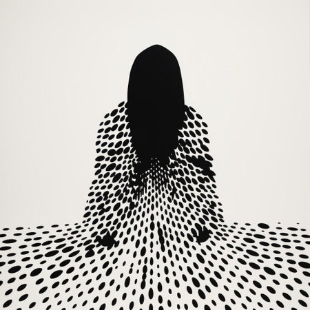 this minimalist stencil artwork, reminiscent of shigeo fukuda's style, features bold 70s-inspired geometrical shapes in a striking black and white risography print, evoking a retro aesthetic with its grainy texture, perfect for fans of vintage graphic design and minimalist art. ai generatedの素材