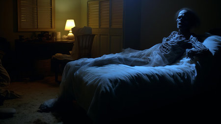 the horror movie scene, captured in low-resolution avi format in 2004, showcases a dimly lit, eerie atmosphere, with grainy visuals and poor video quality, reminiscent of a found footage film, evoking a sense of nostalgia for early 2000s amateur filmmaking and retro horror aesthetics. ai generatedの素材