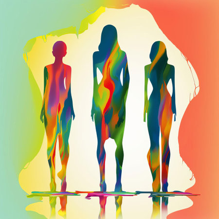 hannah's silhouettes, rendered in a cartoonish abstract style, stand side by side, evoking a sense of playful digital expressionism, reminiscent of figurative sculptures, with smooth lines, bright colors, and an ultrafine quality, echoing the rivolous style of vector art, perfect for creative commons attribution. ai generatedの素材