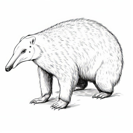 the anteater, with its distinctive long snout and claws, is beautifully illustrated in a striking black outline on a clean white background, showcasing its unique features and fascinating appearance, perfect for wildlife enthusiasts and animal lovers alike, highlighting its role in the ecosystem as a termite-eating specialist. ai generatedの素材
