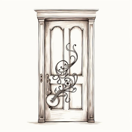 music retro door drawing isolated on white background, vintage design with musical notes and symbols. perfect for music lovers, musicians, and retro enthusiasts. ideal for adding a touch of nostalgia to any creative project or decor. ai generatedの素材