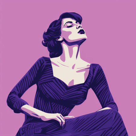 the woman, elegantly posed in a flowing gown, is beautifully captured in this stunning digital drawing, reminiscent of cecil beaton's iconic style, with bold, expressive lines inspired by henri matisse's fauvist movement, rendered in fine-tip pen on a wacom tablet, showcasing vibrant white and violet hues in breathtaking 32k super-resolution uhd quality. ai generatedの素材