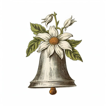 the vintage daisy bell stamp, an isolated old print, sits elegantly on a white background, showcasing its intricate color and exquisite line engraving details, reminiscent of a bygone era, perfect for collectors and enthusiasts of antique postal stamps and philately. ai generatedの素材