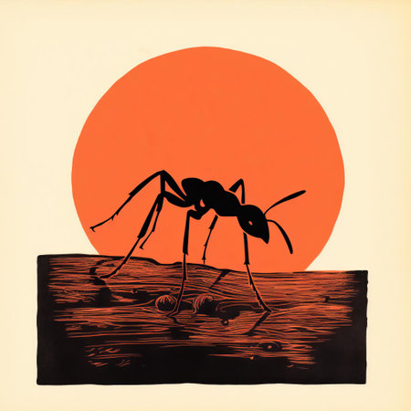 the ant, meticulously illustrated in a stunning woodblock print, stands out against a crisp white background, showcasing its intricate details in a striking one-color design, epitomizing the beauty of minimalist art, perfect for nature lovers and art enthusiasts alike. ai generatedの素材
