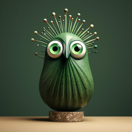 this exquisite crystal vase showcases a vibrant green bird figurine, meticulously crafted with painted eyes, reminiscent of the artistic styles of evgeni gordiets, clemens ascher, and didier lourenco, featuring inventive character designs, spiky mounds, and concrete textures, captured in a stunning close-up shot. ai generatedの素材