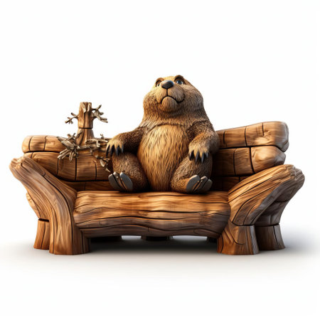 the beaver-inspired 3d sofa, with its unique wooden texture and natural color palette, sits elegantly on a pristine white isolated background, evoking a sense of rustic charm and cozy comfort, perfect for interior design and furniture enthusiasts seeking innovative and eco-friendly decor inspiration. ai generatedの素材